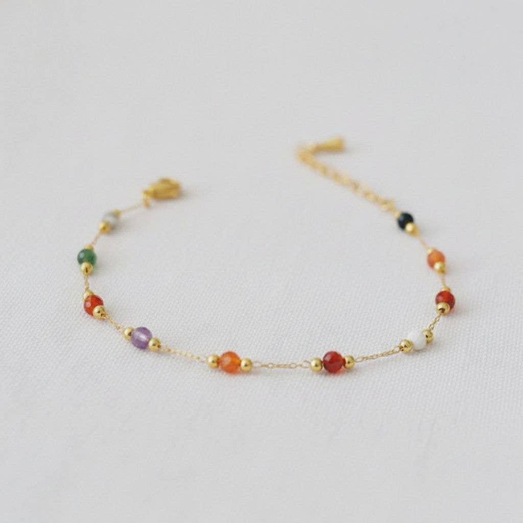 Colorful Bead Necklace with Gold Chain
