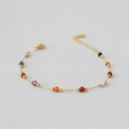 Colorful Bead Necklace with Gold Chain