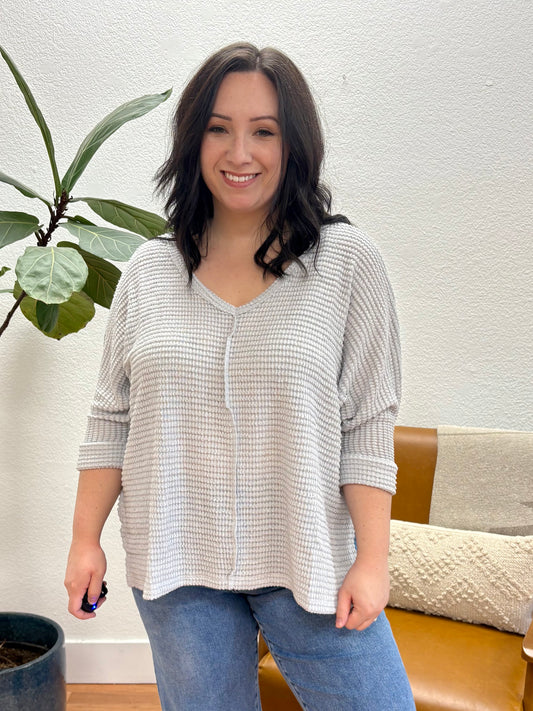 Light Grey 3/4 Sleeve Jacquard Sweater