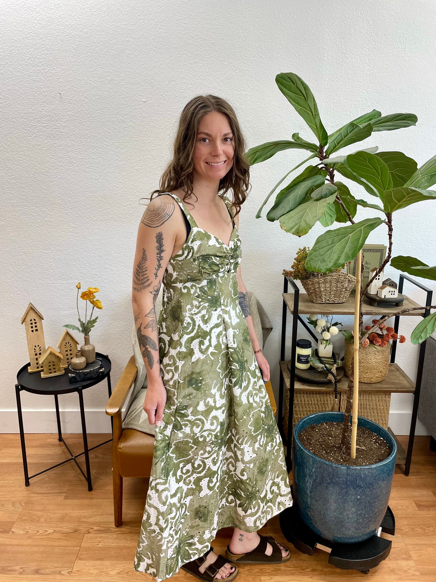 Olive Floral Midi Dress
