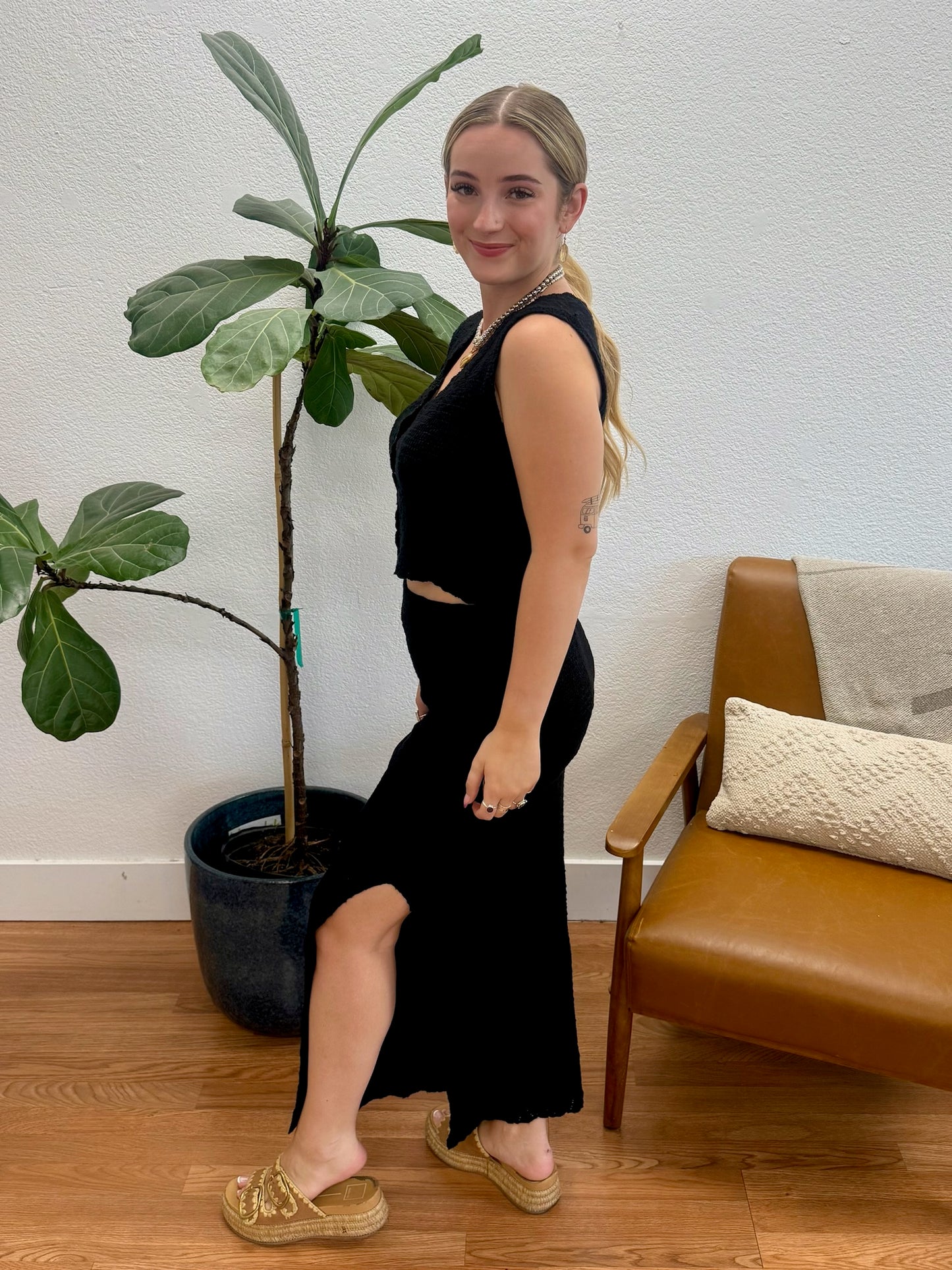 Black Knit Midi Skirt