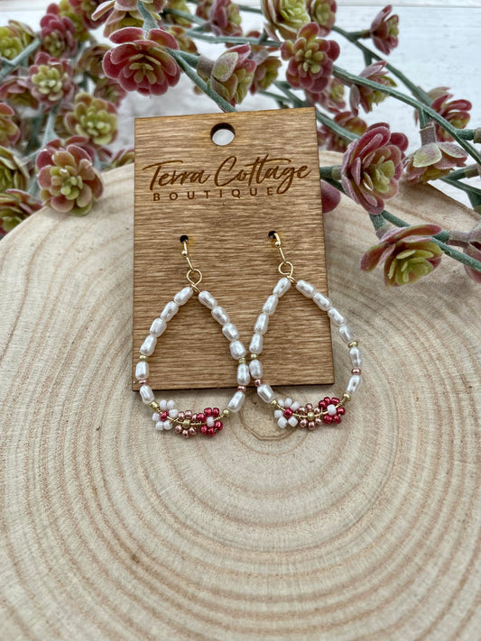Pearl Flower Beaded Teardrop Earrings