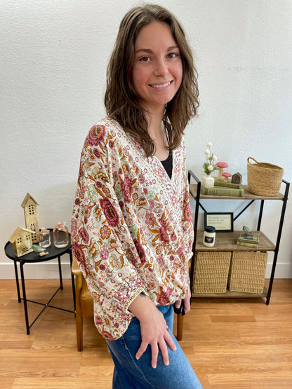 Floral Wrap Blouse - Terra Cottage