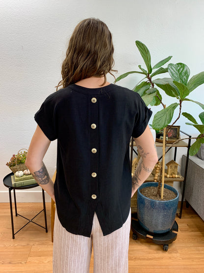 Black Back Button Blouse