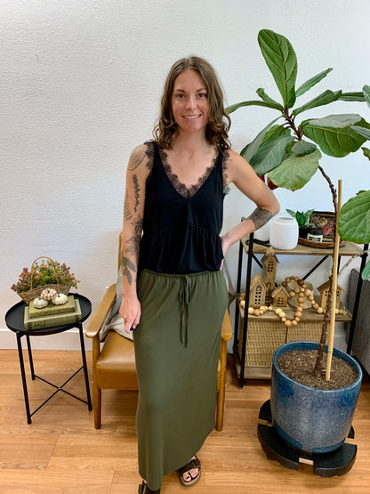 Olive Smocked Skirt