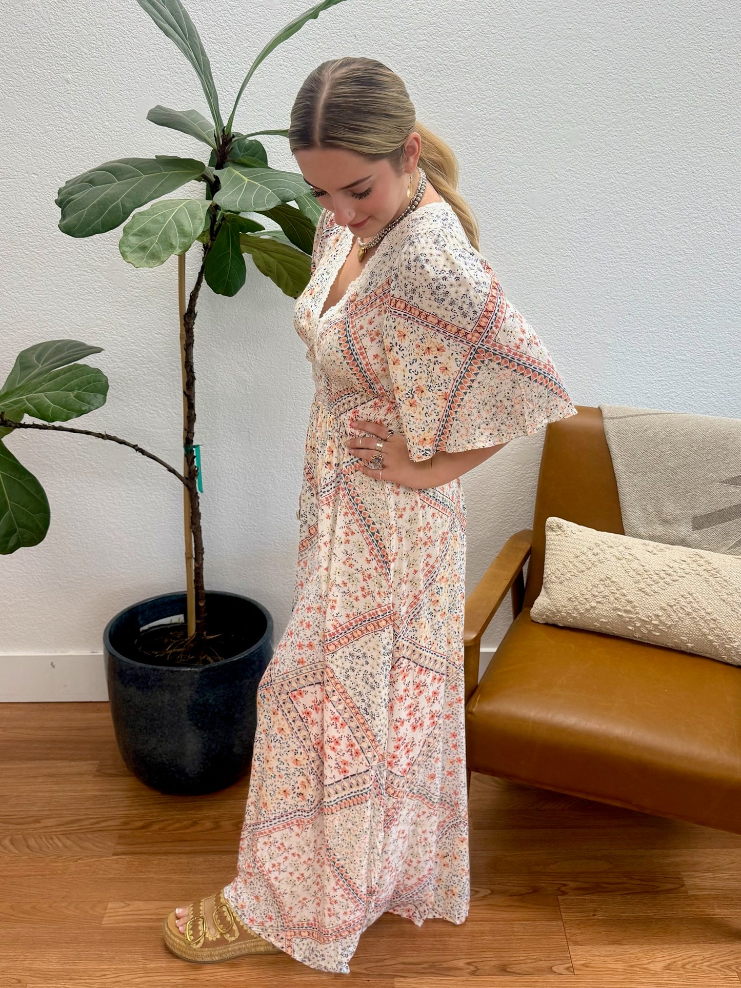 Ivory Boho Print Maxi Dress