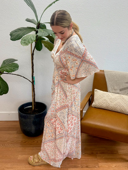 Ivory Boho Print Maxi Dress