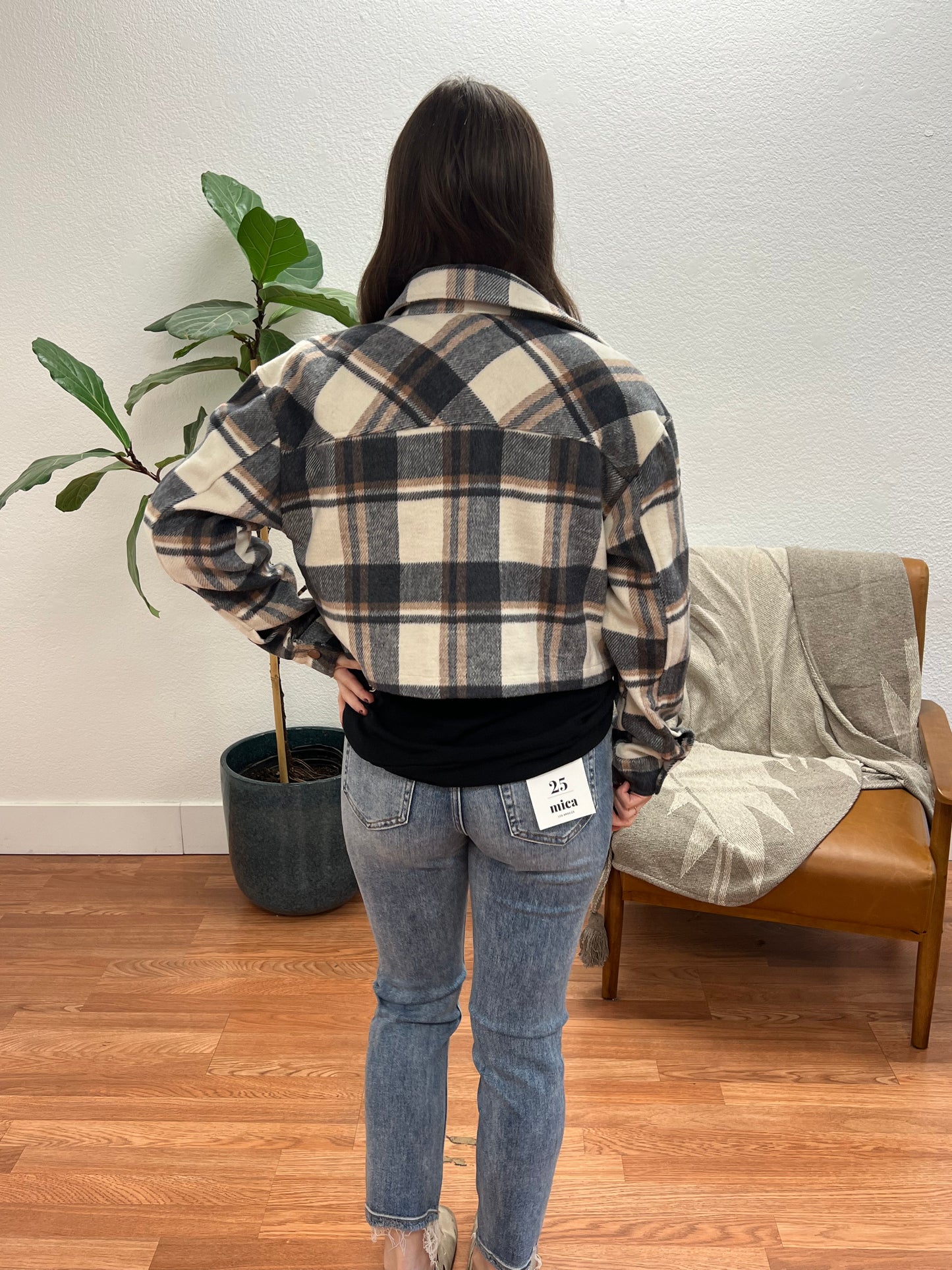 Charcoal Cropped Button Down Jacket