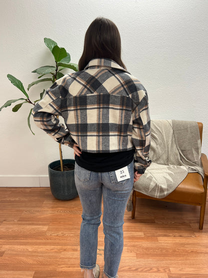 Charcoal Cropped Button Down Jacket