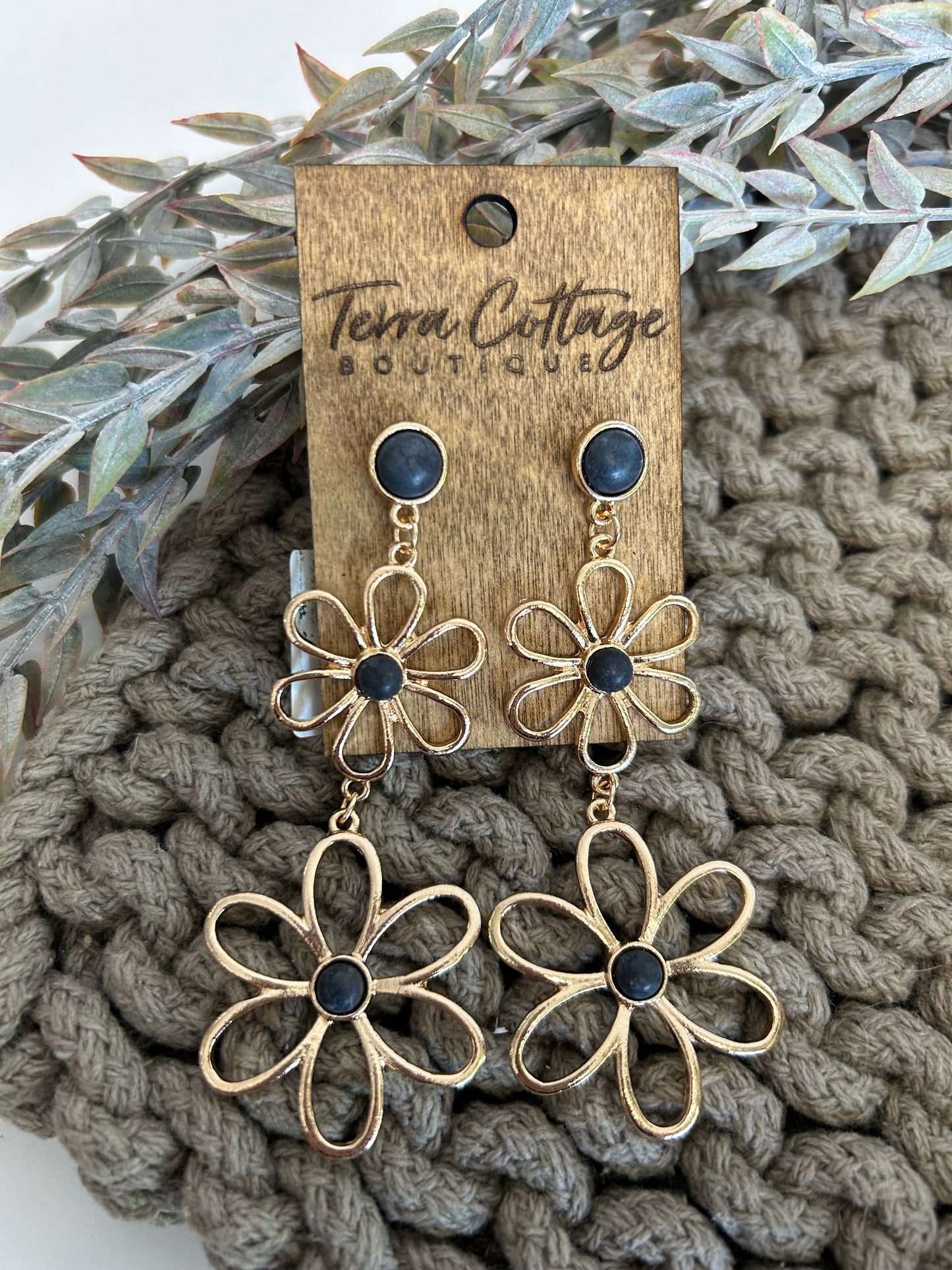 Double Tier Flower Drop Earrings