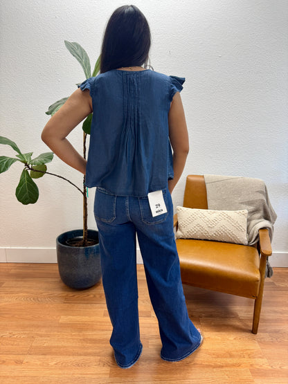 Chambray Pleated Top