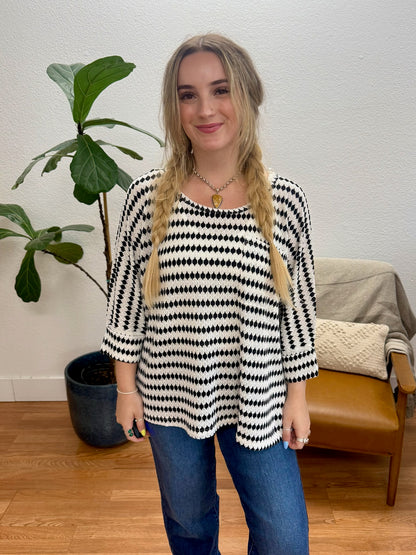 Black Stripe Patch Pocket Top