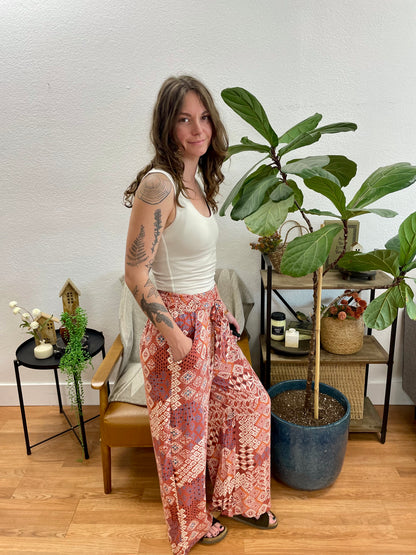 Rust Floral Flowy Pants