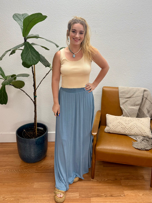 Chambray Solid Maxi Skirt