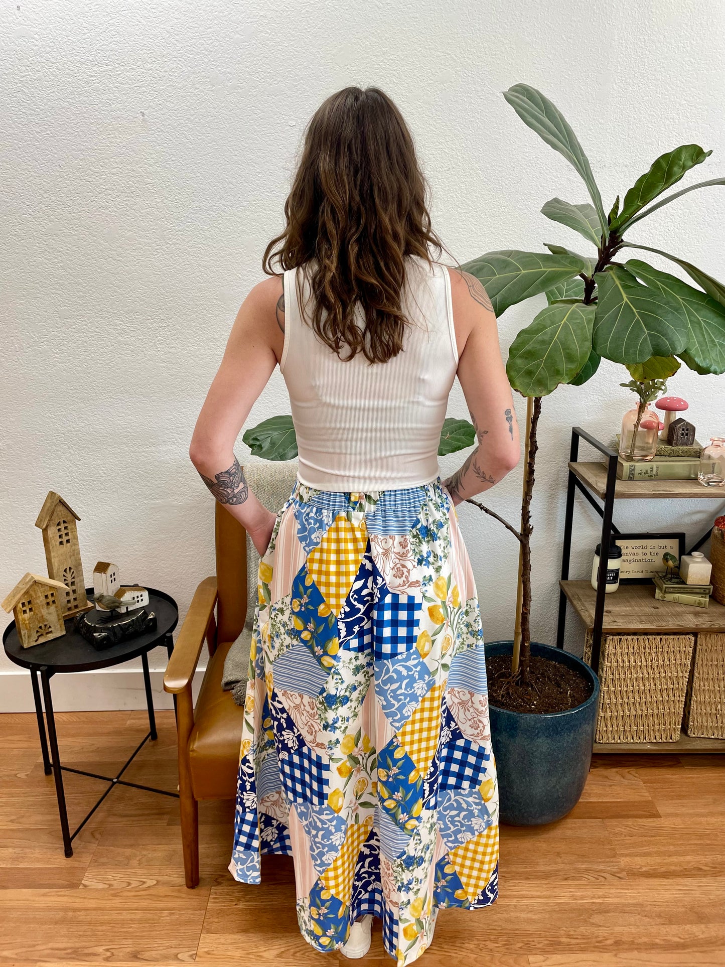 Blue Patchwork Maxi Skirt - Terra Cottage