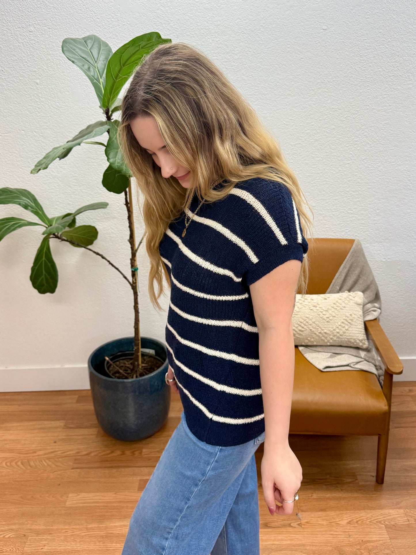 Navy Stripe Knit Sweater