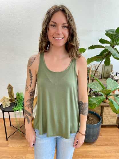 Olive Flowy Hem Tank