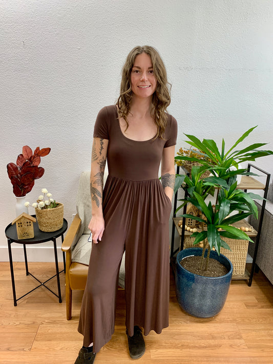 Chocolate Double Layer Short Sleeve Jumpsuit