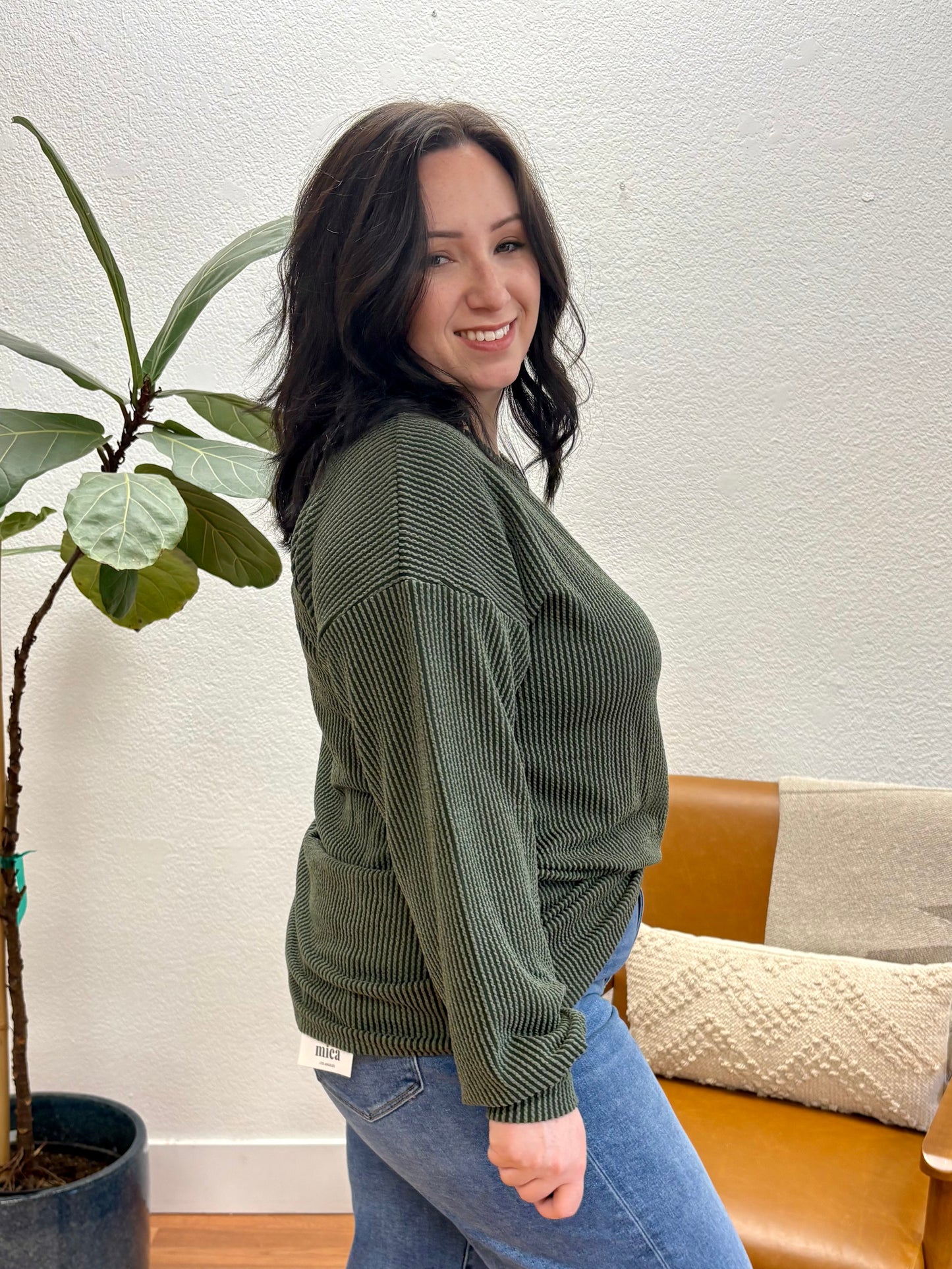 Olive Long Sleeve Urban Rib Top