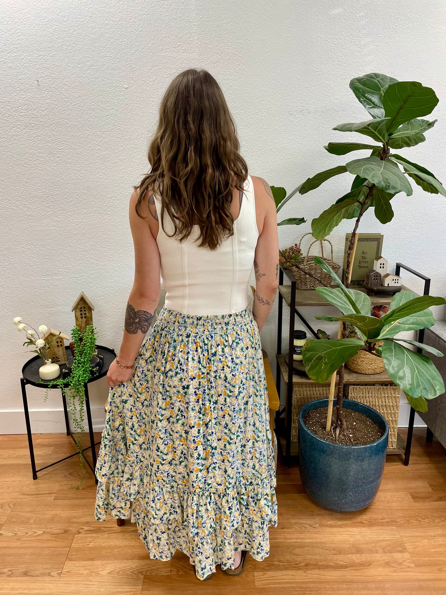 Blue Floral High Low Skirt