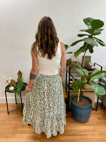 Blue Floral High Low Skirt