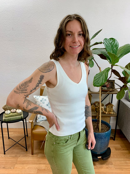 Ivory V Neck Soft Knit Tank