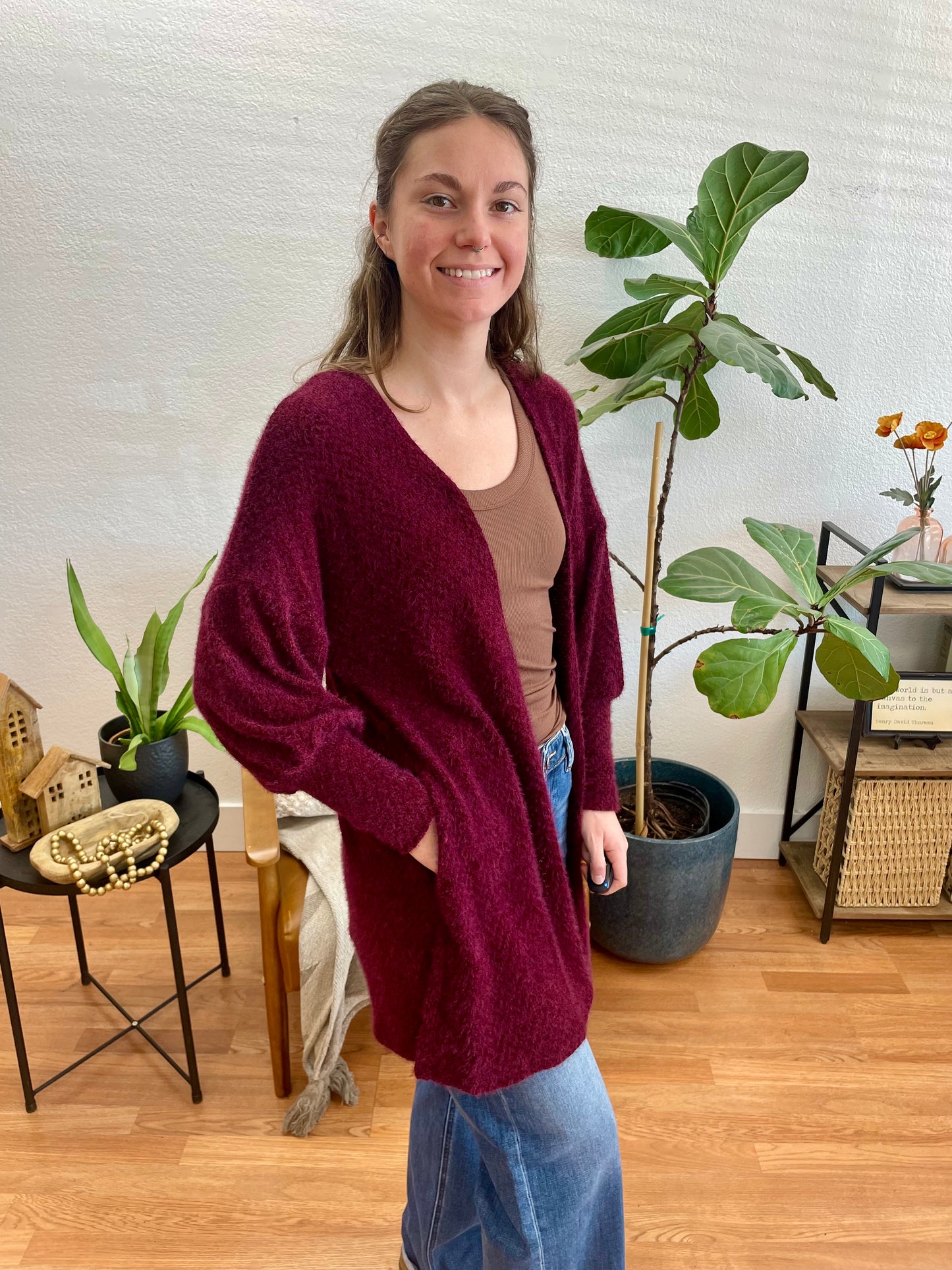 Wine Open Front Cardigan