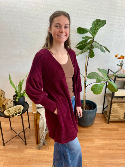 Wine Open Front Cardigan