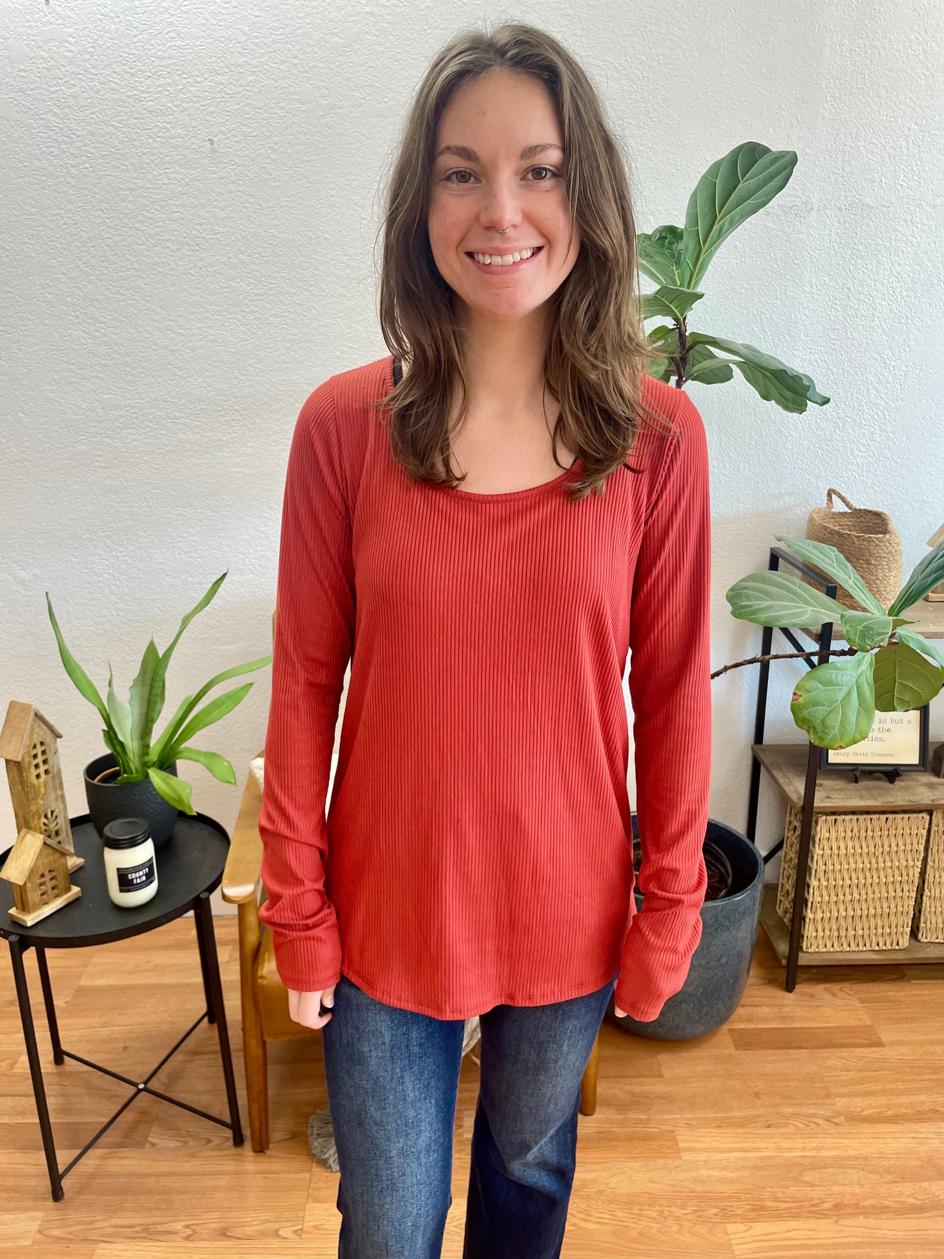 Rust Ribbed Top - Terra Cottage