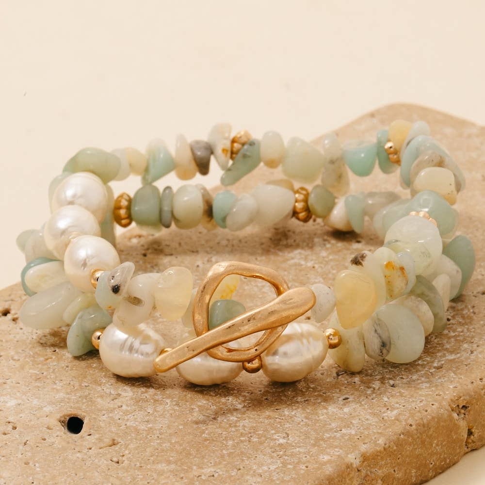 Stone And Pearl Beaded Bracelet Set - Terra Cottage