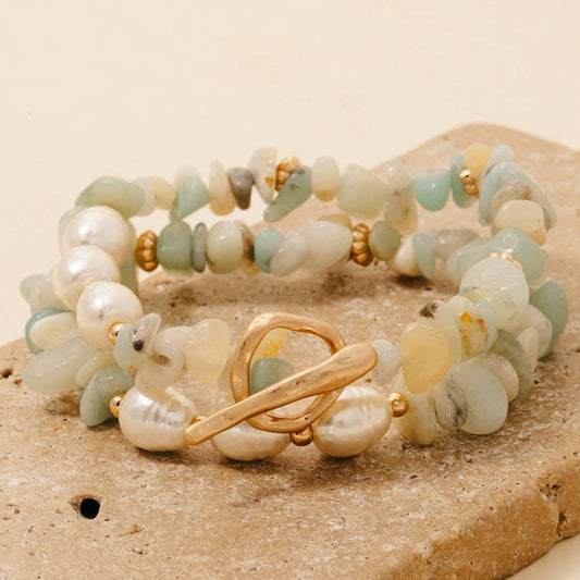 Stone And Pearl Beaded Bracelet Set - Terra Cottage
