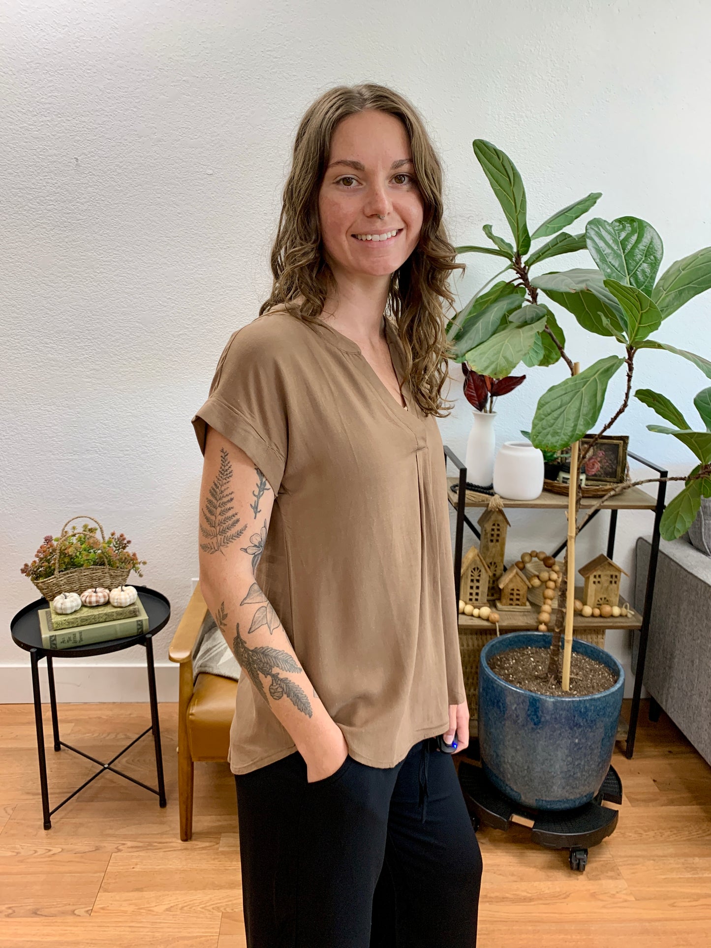 Almond Back Button Blouse