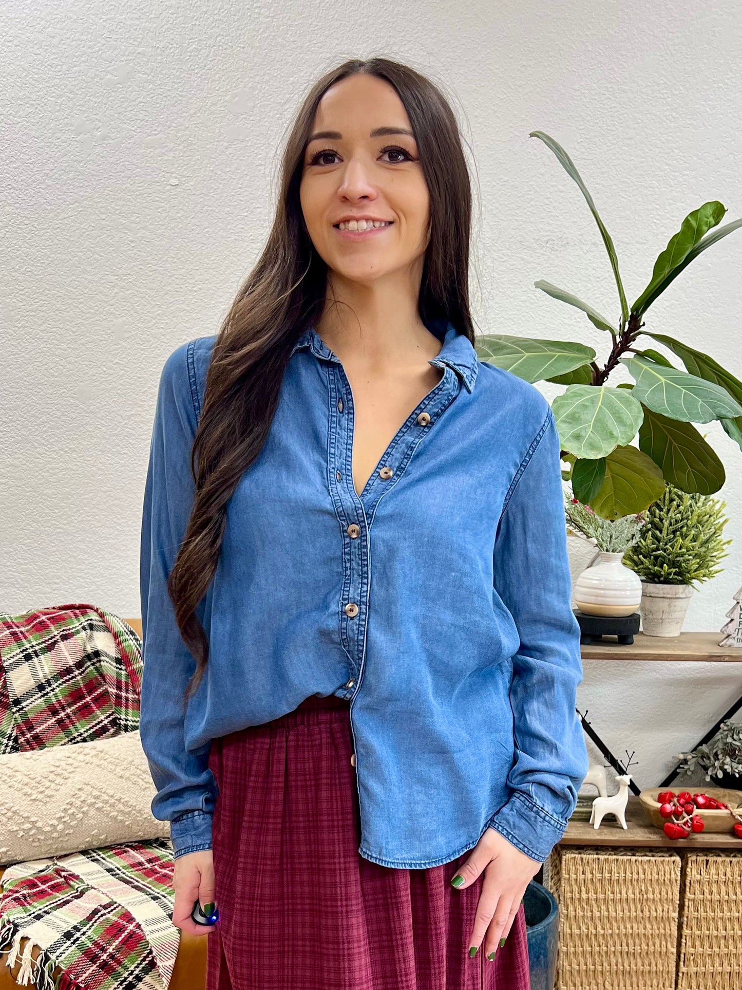 Chambray Tab Sleeve Button Down