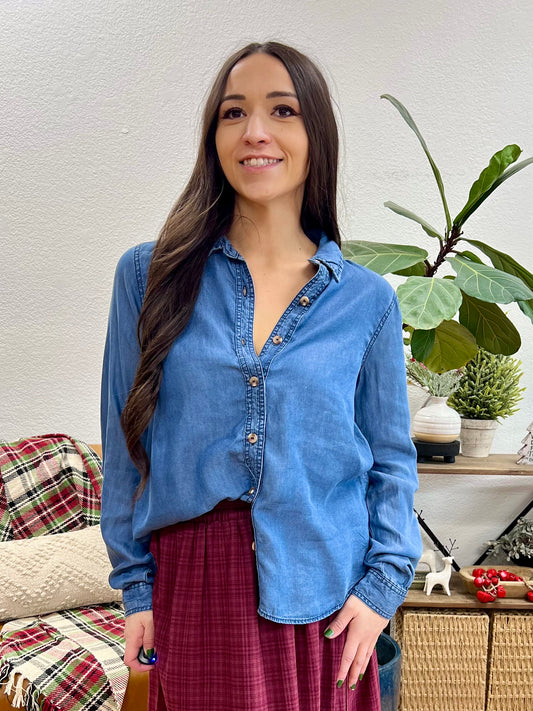 Chambray Tab Sleeve Button Down