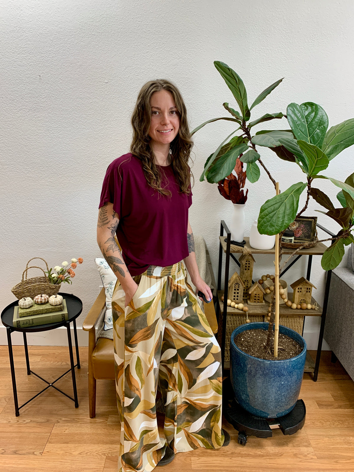 Fall Botanical Smocked Pants