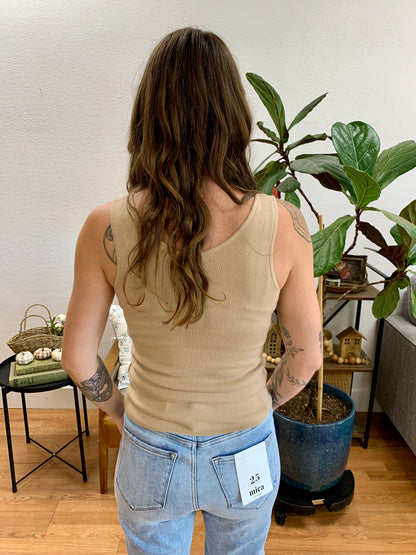 Taupe V Neck Soft Knit Tank