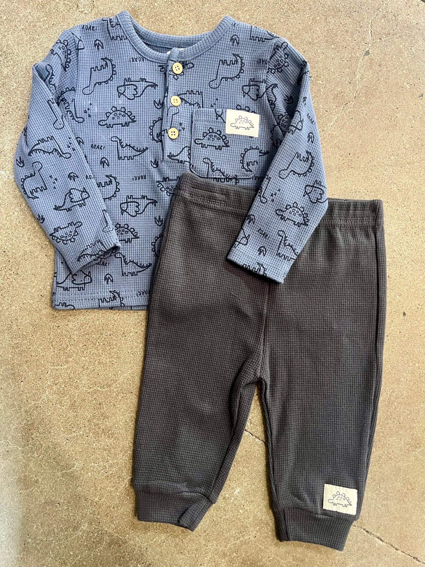 Waffle Dinosaur Top & Trousers Baby Set