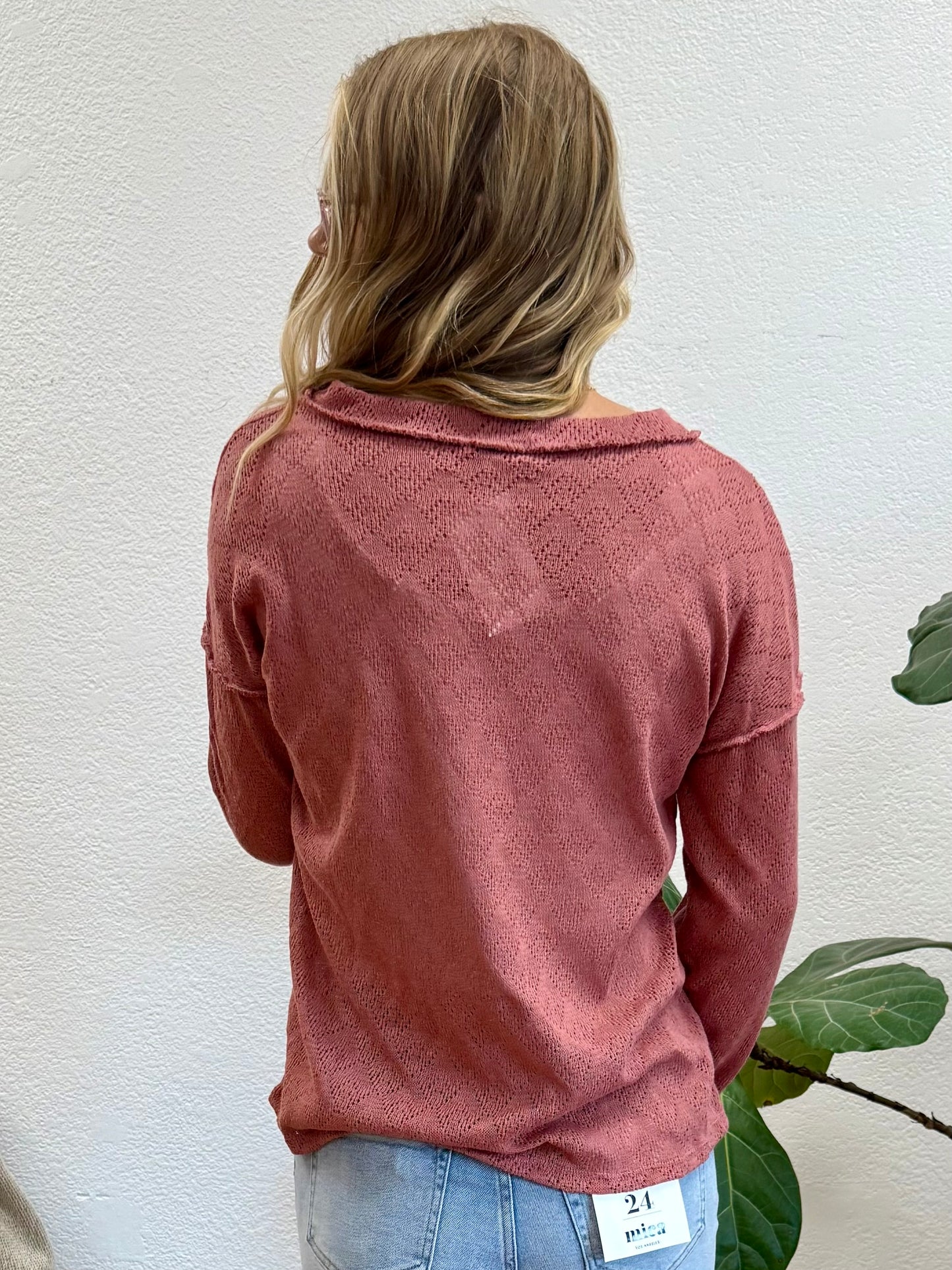 Marsala Long Sleeve Solid Knit Top