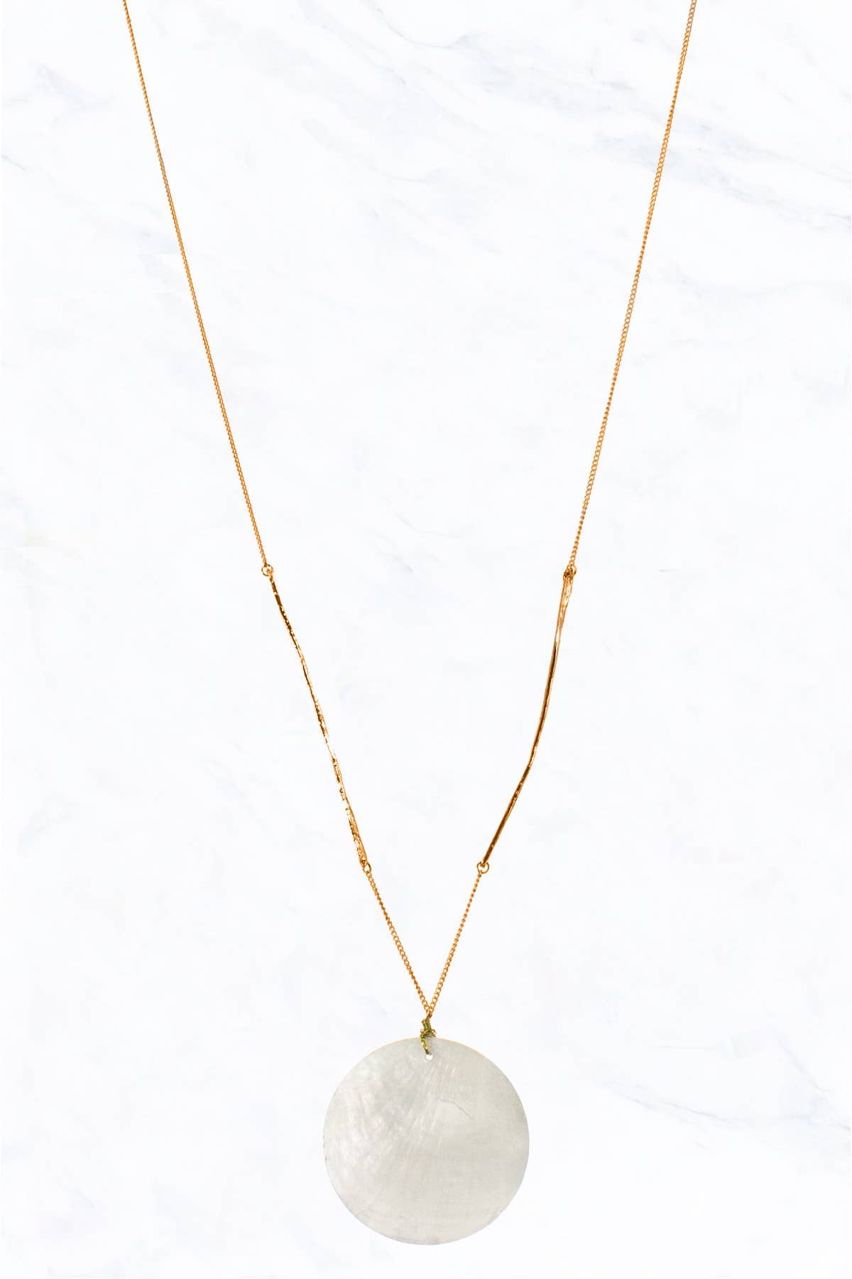 Thin Circle Shell Pendant Long Necklace