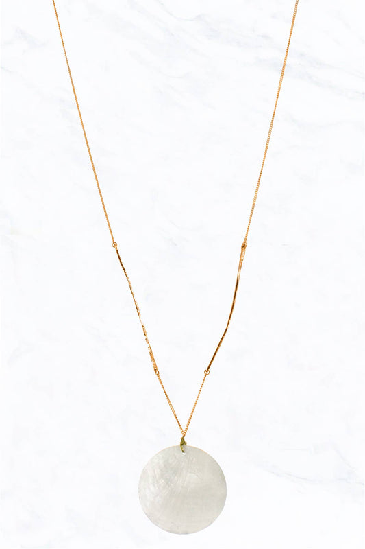 Thin Circle Shell Pendant Long Necklace