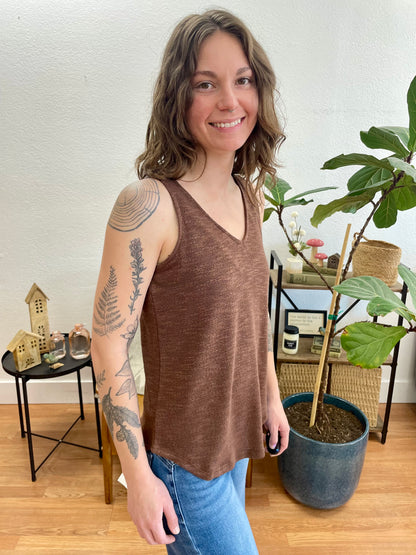 Brown V-Neck Hacci Tank - Terra Cottage