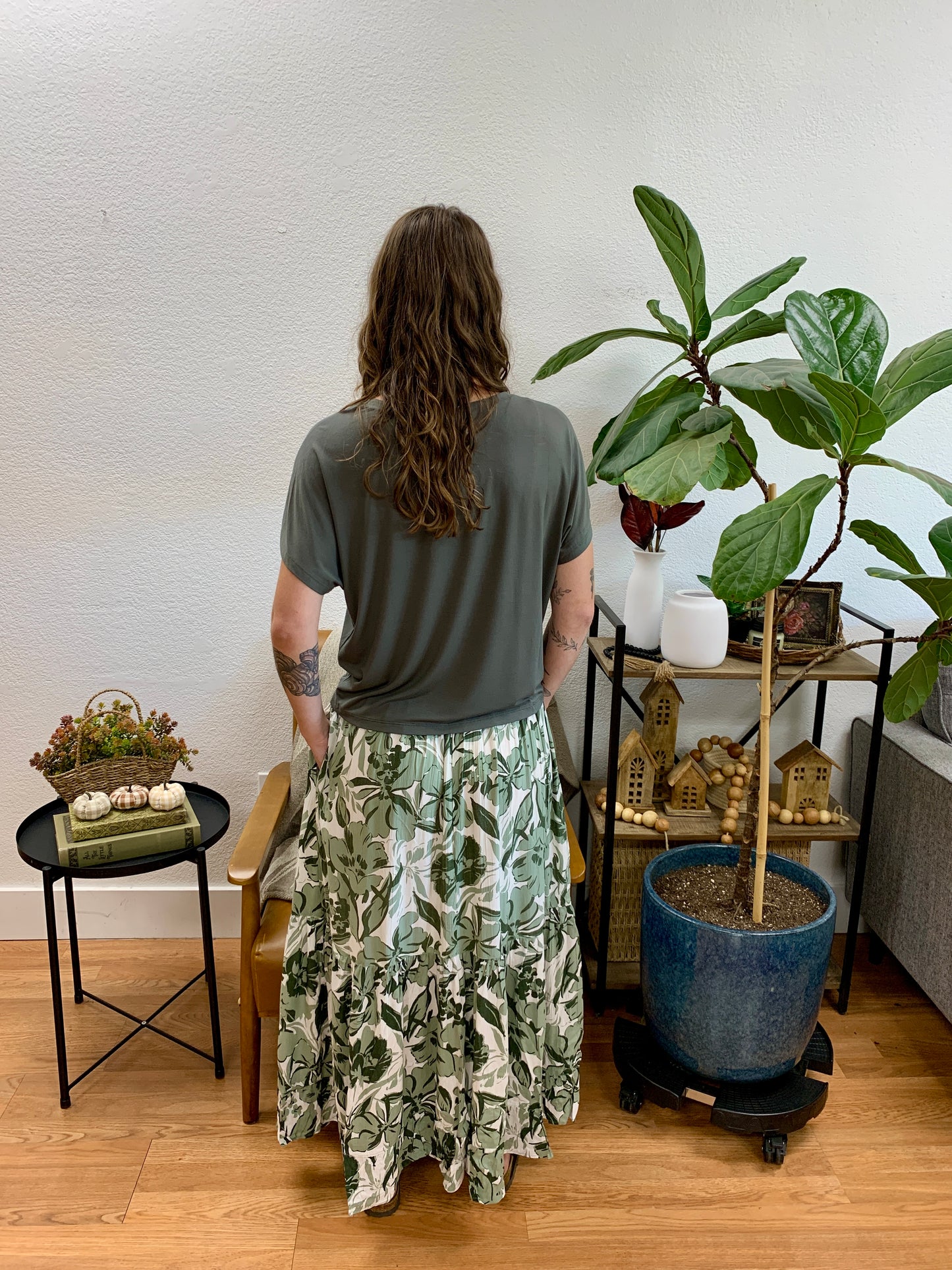 Green Botanical Maxi Skirt