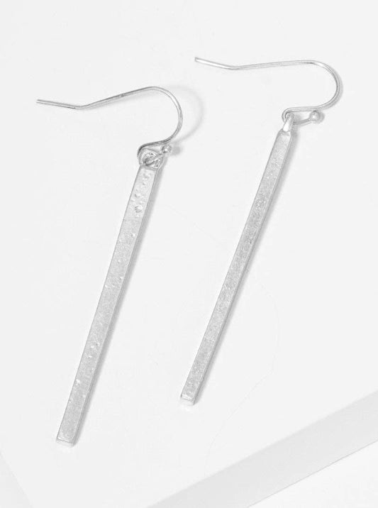 Silver Polished Metal Bar Dangle Drop Earrings