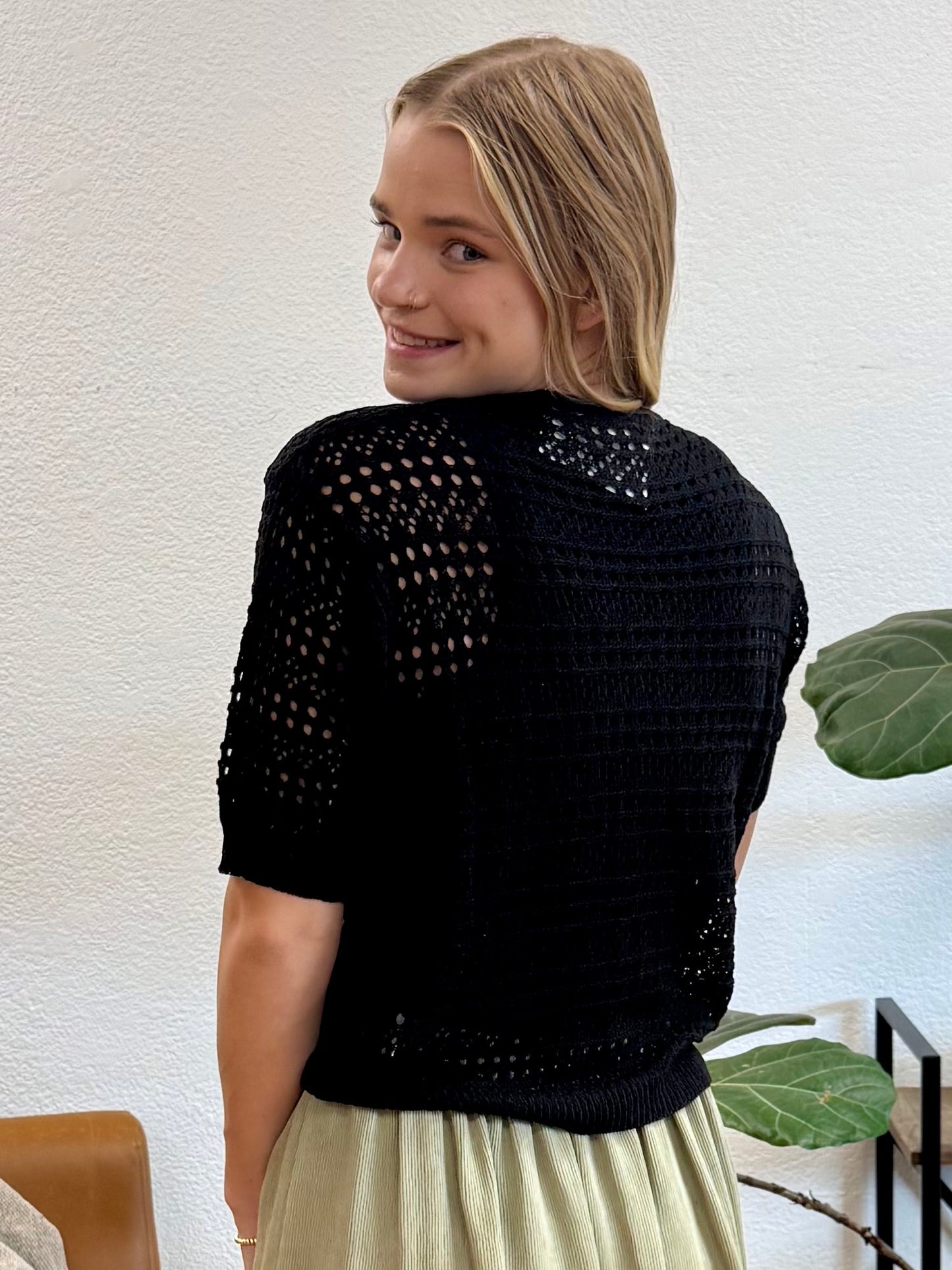 Black Front Crochet Blouse