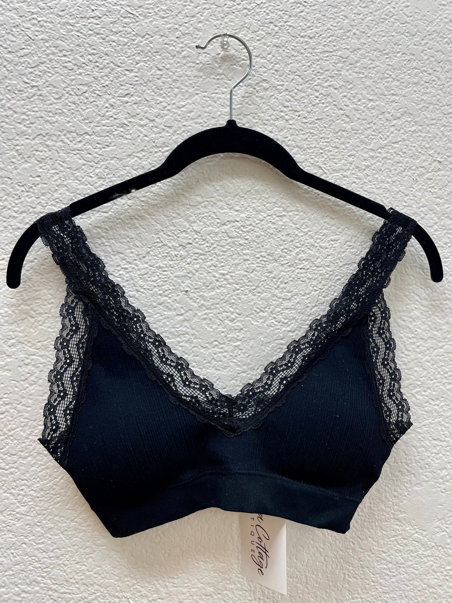 Black Lace Trim Padded Bralette