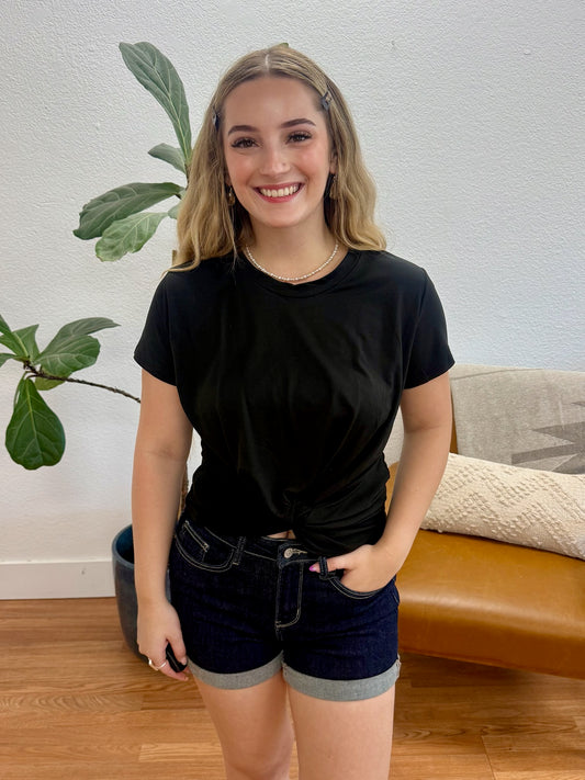 Black Solid Twist Crop Top