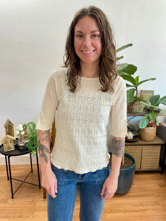 Ivory Boat Neck Lettuce Hem Top