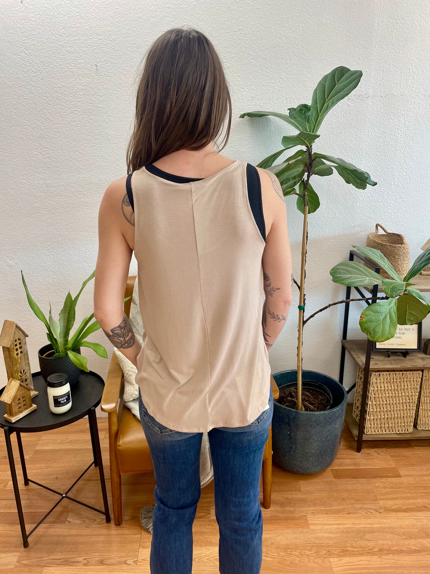 Mocha Flowy Hem Tank - Terra Cottage