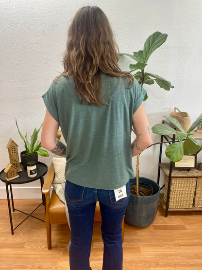 Jade Rolled Sleeve Slub Tee - Terra Cottage