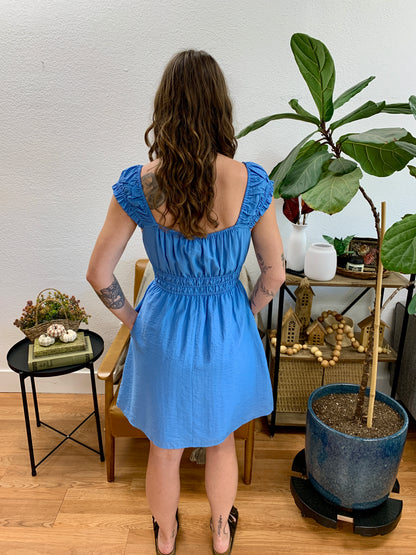 Blue Smocked Mini Dress